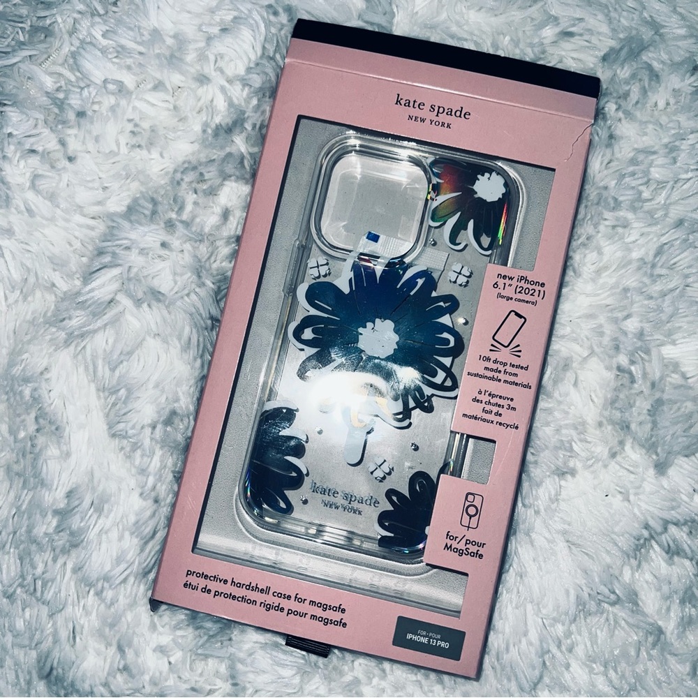 Kate Spade ♠️ iPhone 13 Pro case transparent with holo flowers